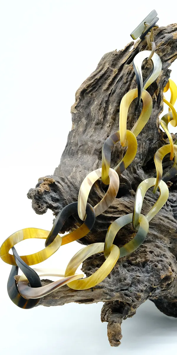 Horn link necklace in honey, grey and black tones