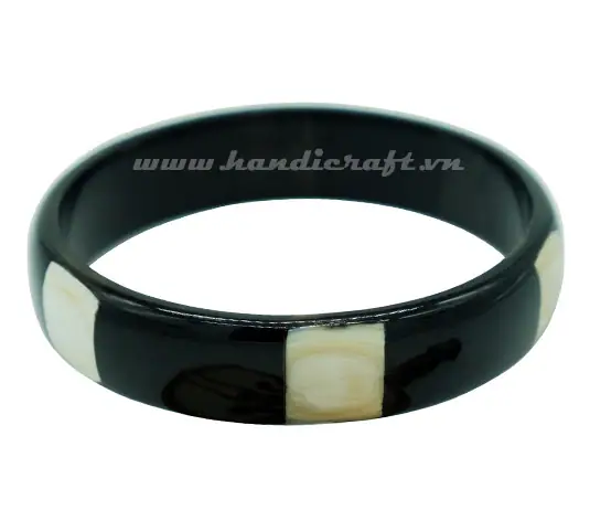 Black Horn Bangle Bracelet with Mop Inlay HD00250, handmade buffalo horn jewelry