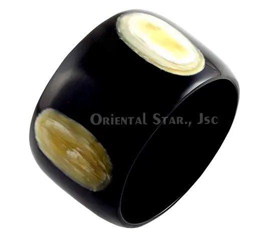 Black Horn Bangle Bracelet with White Dots HD00292, handmade buffalo horn jewelry