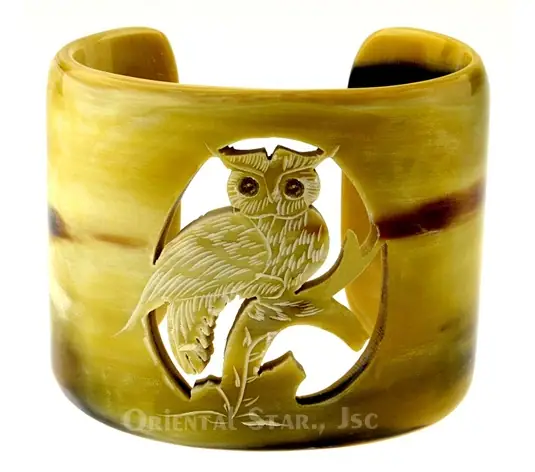 Carved Horn Cuff Bracelet HD00299, handmade buffalo horn jewelry