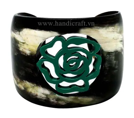 Carved Horn & Lacquer Cuff Bracelet HD00344, handmade buffalo horn jewelry