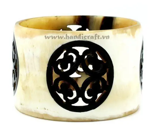 Carved Horn & Black Lacquer Bangle Bracelet HD00355, handmade buffalo horn jewelry
