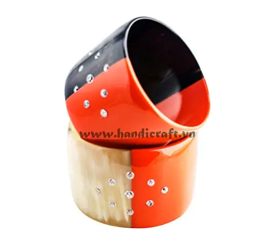 Horn & Lacquer with Precious Stone Inlay Bangle Bracelet HD00362, handmade buffalo horn jewelry