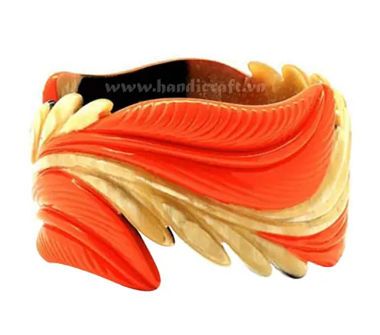 Lacquer & Horn Carved Bangle Bracelet HD00365, handmade buffalo horn jewelry