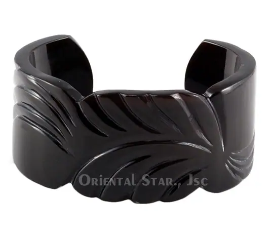 Black Horn Carved Cuff Bracelet HD00430, handmade buffalo horn jewelry