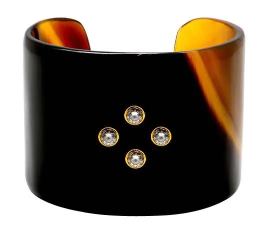 Wide Horn Cuff Bracelet with Precious Stone HD00434, handmade buffalo horn jewelry