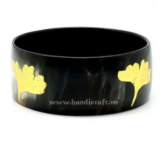 Horn Bangle Bracelet with Golden Leave Lacquer HD00474, handmade buffalo horn jewelry