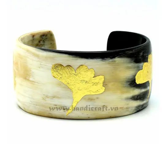 Horn Cuff Bracelet with Golden Leave Lacquer HD00475, handmade buffalo horn jewelry