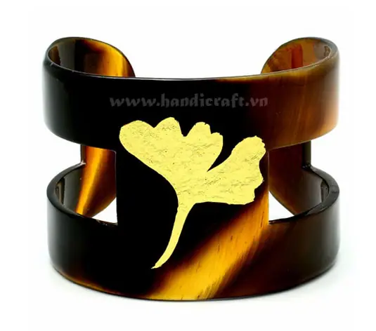 Horn Cuff Bracelet with Golden Leave Lacquer HD00477, handmade buffalo horn jewelry