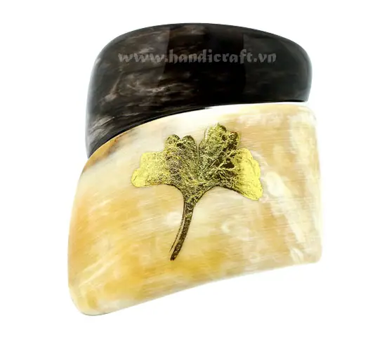 Buffalo Horn with Gold Leave Bangle Bracelet HD00478, handmade buffalo horn jewelry