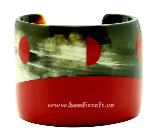 Dark Horn & Lacquer Cuff Bracelet HD00484, handmade natural buffalo horn + vietnamese lacquer jewelry from Vietnam