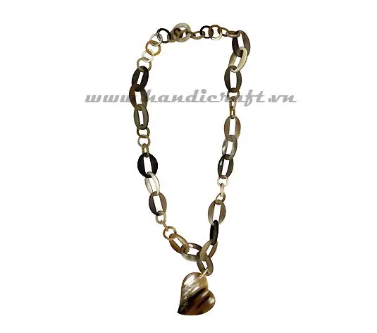 Horn Links with Heart Shaped Pendant HD10070, handmade buffalo horn jewelry