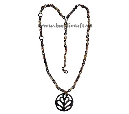 Small Horn Link with Black Round Pendant HD10135, handmade buffalo horn jewelry