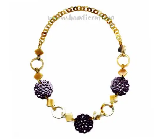 Honey Horn with Lacquer Flowers Deco HD10166, handmade buffalo horn jewelry