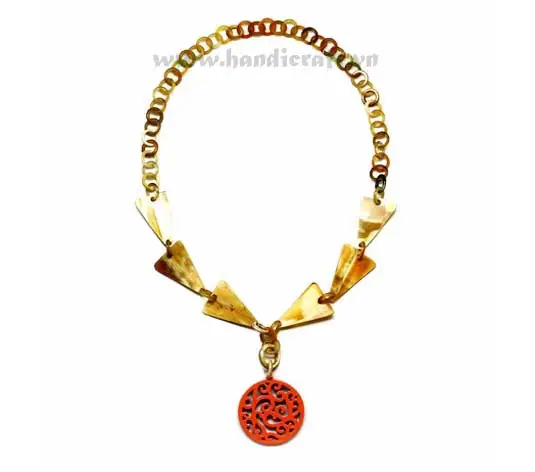 Natural Horn with Red Lacquer Pendant HD10168, handmade buffalo horn jewelry