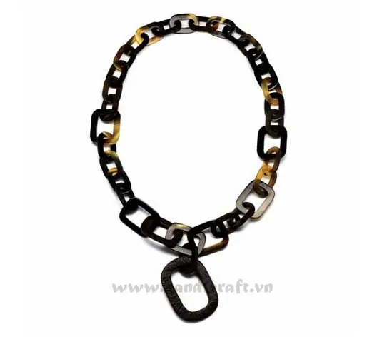 Oval & Rectangular Dark Horn Necklace HD10187, handmade natural buffalo horn jewelry from Vietnam