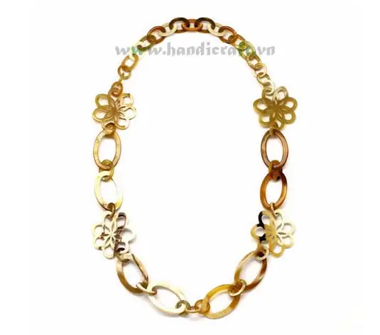 Oval & Round Horn Link with Flowers HD10190, handmade buffalo horn jewelry