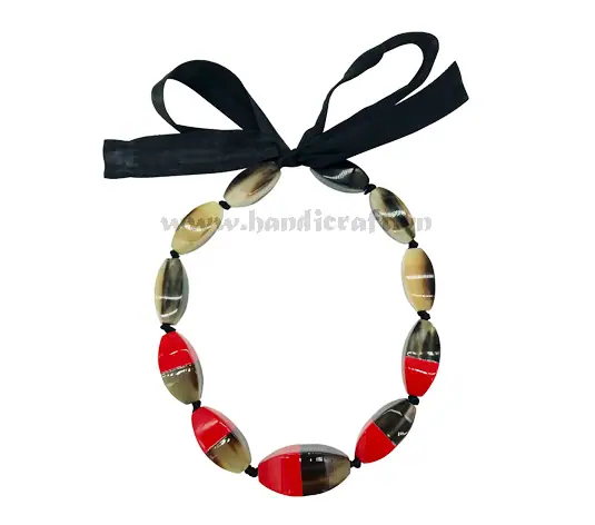 Oval Horn with Lacquer HD10198, handmade natural buffalo horn + vietnamese lacquer jewelry from Vietnam