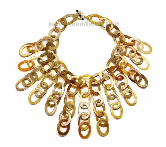 Oval Horn Links Necklace HD10206, handmade buffalo horn jewelry