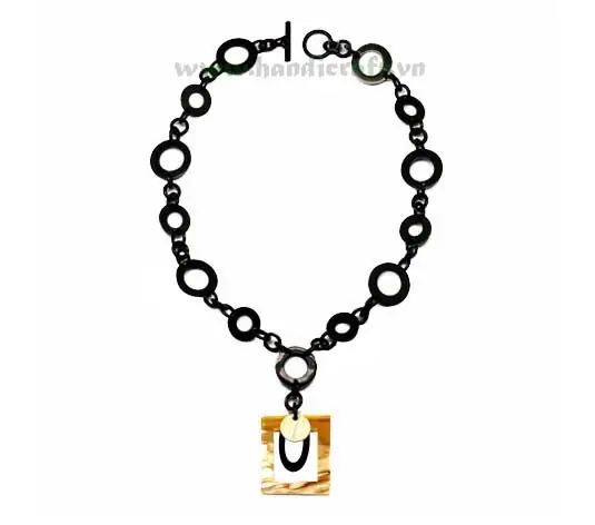 Dark Horn Link with Large Rectangular Pendant HD10208, handmade natural buffalo horn jewelry from Vietnam