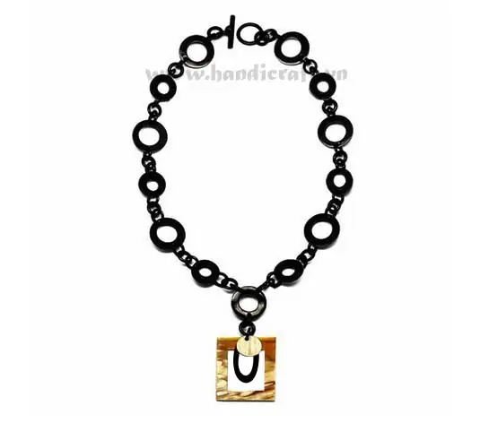 Black Round Horn Link with Square Pendant HD10217, handmade buffalo horn jewelry