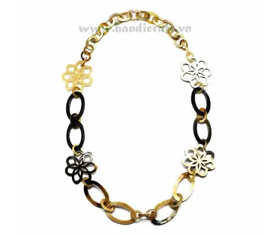 Small Round & Oval Horn Links with Flower Deco HD10218, handmade buffalo horn jewelry