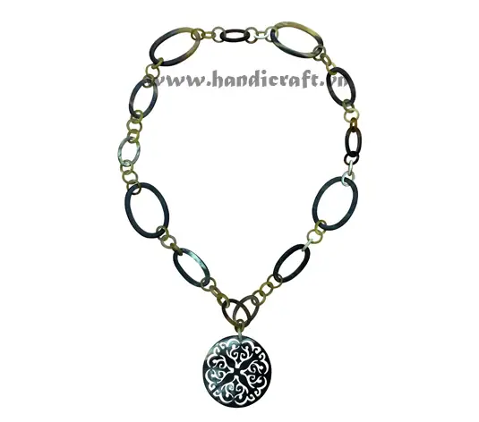 Horn Circles with Large Carved Pendant HD10230, handmade buffalo horn jewelry