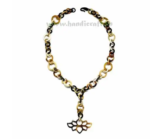 Round Horn Link with Lotus Pendant HD10243, handmade buffalo horn jewelry