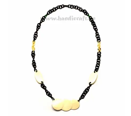 Small Black Horn Links with White Horn Pendant HD10244, handmade buffalo horn jewelry