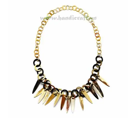 Horn Links with Bamboo Leaves Pendants HD10249, handmade buffalo horn jewelry