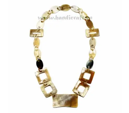 Square, Oval, Rectangular Horn Necklace HD10269, handmade natural buffalo horn jewelry from Vietnam