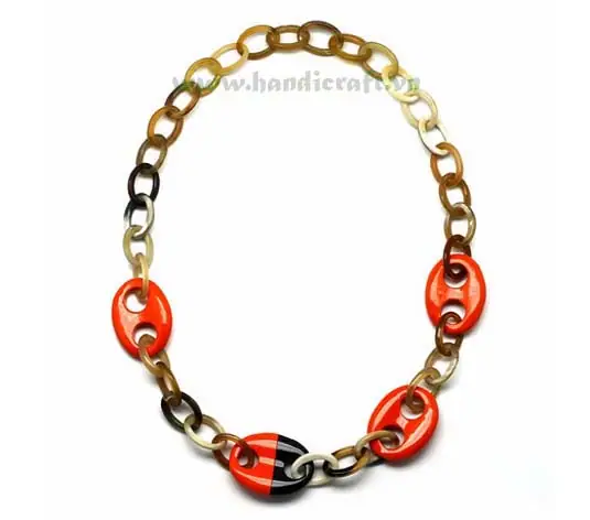 Oval Horn with Four Red Lacquer Pendants HD10288, handmade buffalo horn jewelry