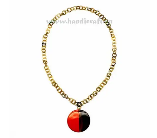 Small Horn Link with Large Black & Red Pendant HD10296, handmade buffalo horn jewelry