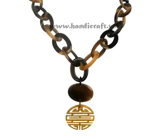 Oval Horn with Carved Pendant HD10355, handmade buffalo horn jewelry