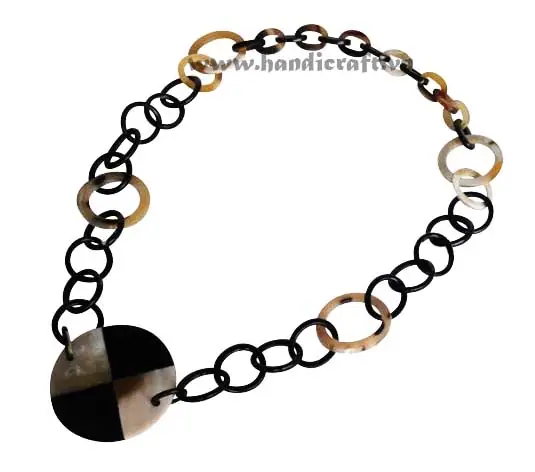 Circles Horn with Black Lacquer Pendant Necklace HD10365, handmade buffalo horn jewelry