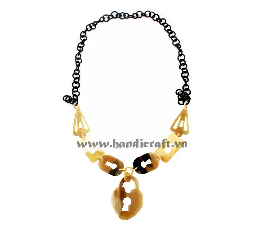 Natural Horn with Lock Pendant Necklace HD10370, handmade buffalo horn jewelry