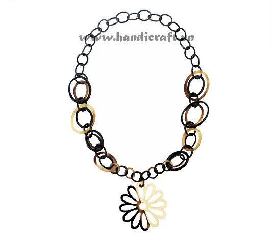 Double Horn with Flower Pendant HD10371, handmade buffalo horn jewelry