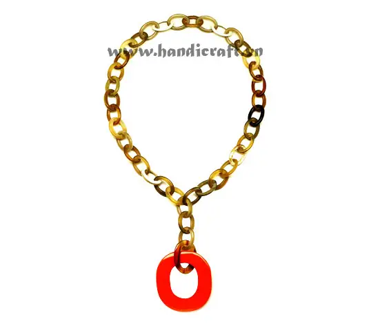 Small Oval Horn with Large Lacquer Pendant Necklace HD10407, handmade buffalo horn jewelry