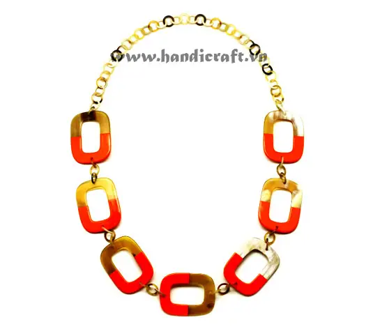 Small Round Horn with Rectangular Lacquer Necklace HD10411, handmade natural buffalo horn + vietnamese lacquer jewelry from Vietnam