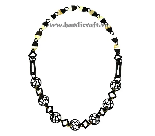 Solid Oval Horn with Lacquer & Carved Round Horn Necklace HD10419, handmade buffalo horn jewelry