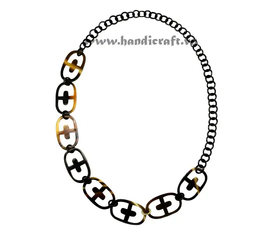 Small Round Horn Links with Oval Buckle Necklace HD10421, handmade buffalo horn jewelry