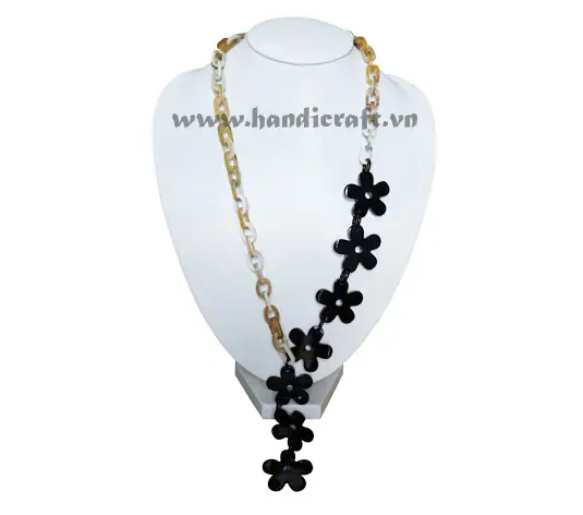 Small Rectangular Horn with Flowers Pendant Necklace HD10425, handmade buffalo horn jewelry