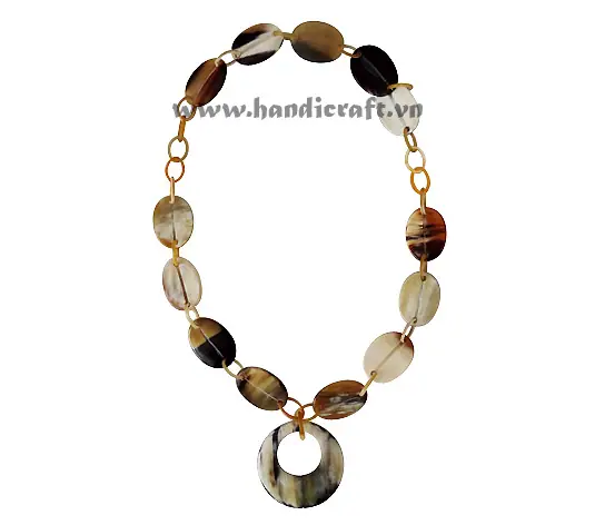 Solid Horn Natural with Round Pendant Necklace HD10435, handmade buffalo horn jewelry