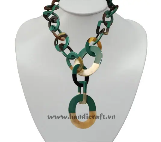 Buffalo Horn with Dark Green Lacquer Necklace HD10440, handmade natural buffalo horn + vietnamese lacquer jewelry from Vietnam