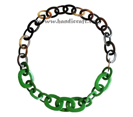 Oval Horn with Green Lacquer HD10444, handmade buffalo horn jewelry