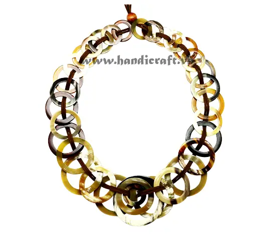Round Horn Link with Faux Leather Necklace HD10453, handmade buffalo horn jewelry