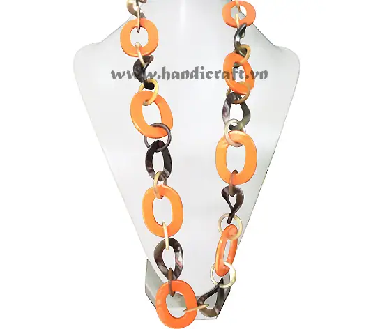 Long Horn Links with Orange Lacquer Necklace HD10479, handmade buffalo horn jewelry