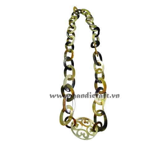 Natural Horn with Oval Carved Pendant HD10501, handmade buffalo horn jewelry
