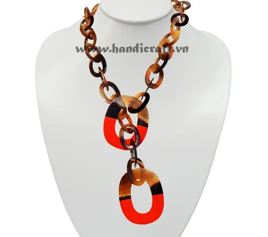 Oval Horn Link with Red Lacquer Necklace HD10508, handmade buffalo horn jewelry