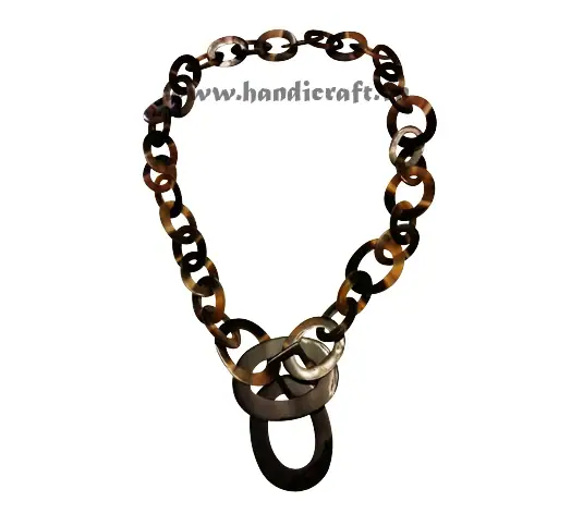 Dark Oval Horn with Two Large Pendant Necklace HD10513, handmade buffalo horn jewelry